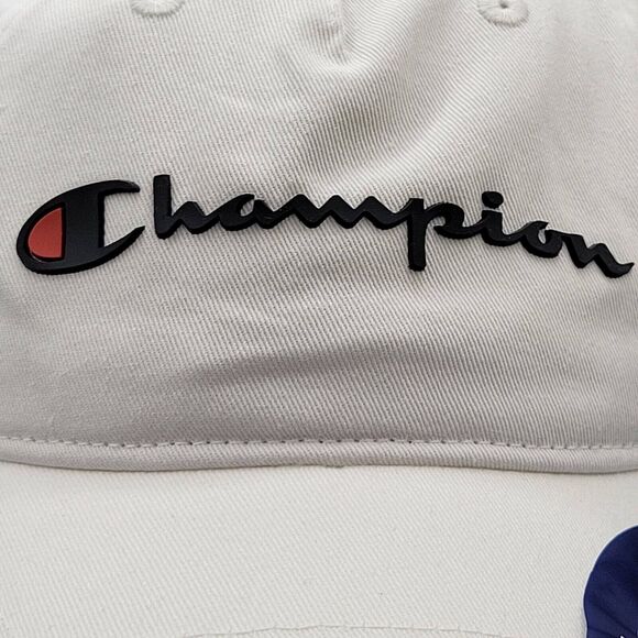 Champion Adjustable Dad Hat Mens Womens White Embroidered Script Logo - Picture 2 of 12